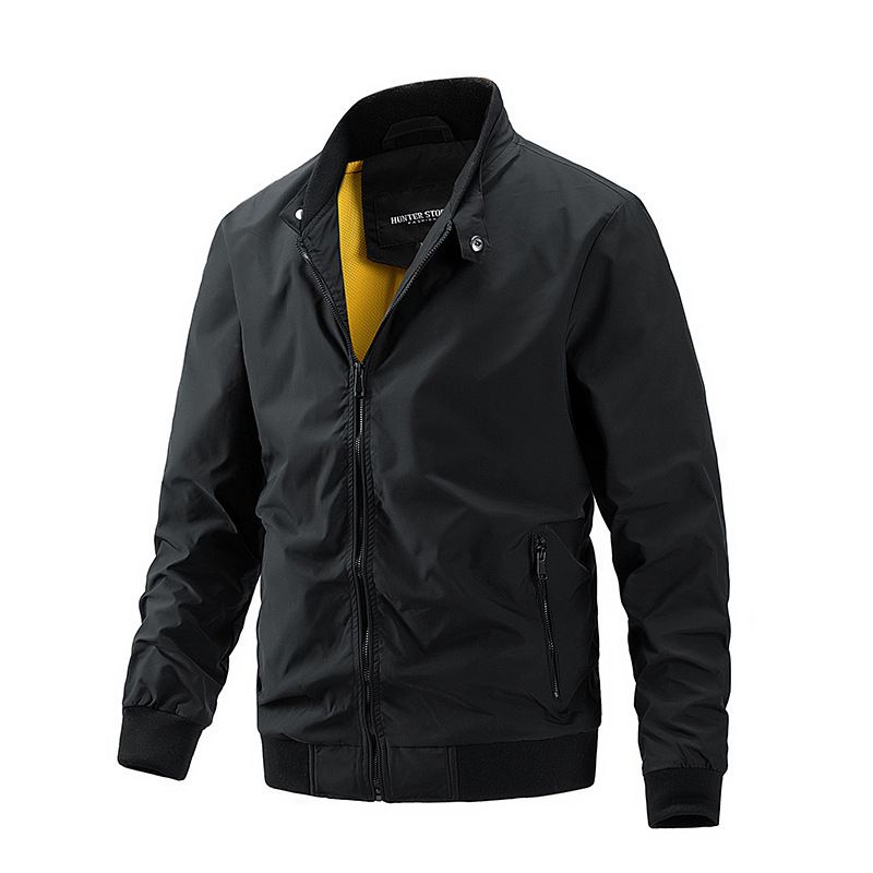 ​​Stylische Fliegerjacke für Herren – Slim Fit, Stehkragen, Reißverschluss, Polyester, Urban Streetwear-Mantel für Frühling und Herbst​​_voghion.com