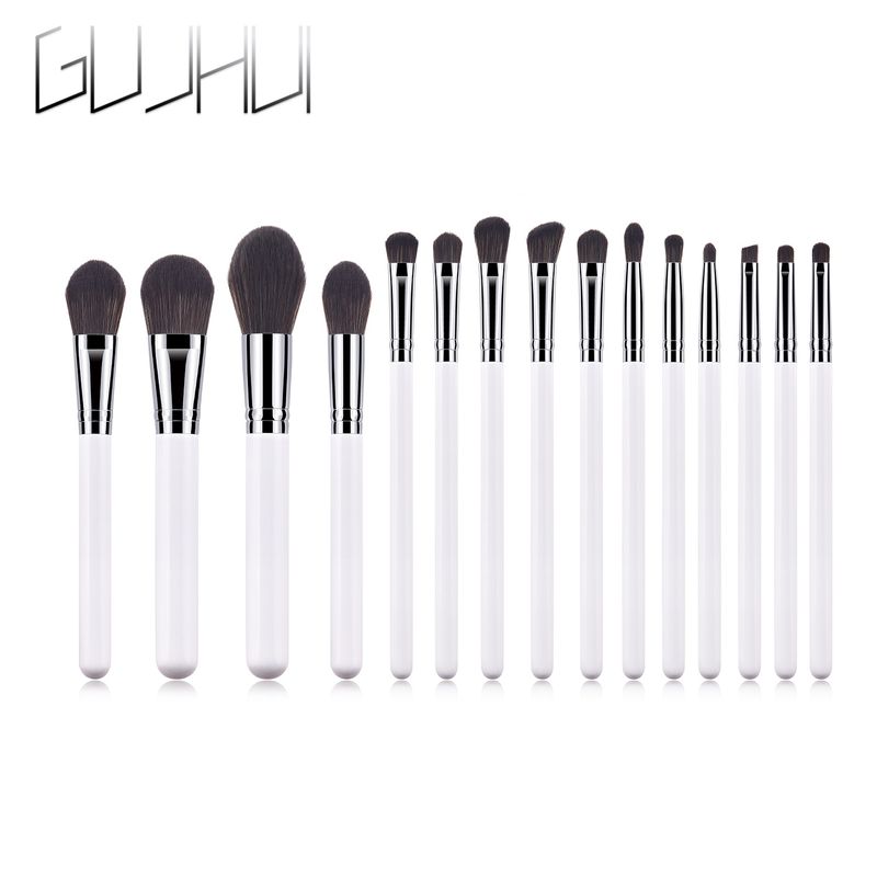 15-teiliges Make-up-Pinselset, Pinselspitze, Holzgriff, Silber, Pinsel für losen Puder, Rougepinsel, Make-up-Tools GUJHUI_voghion.com