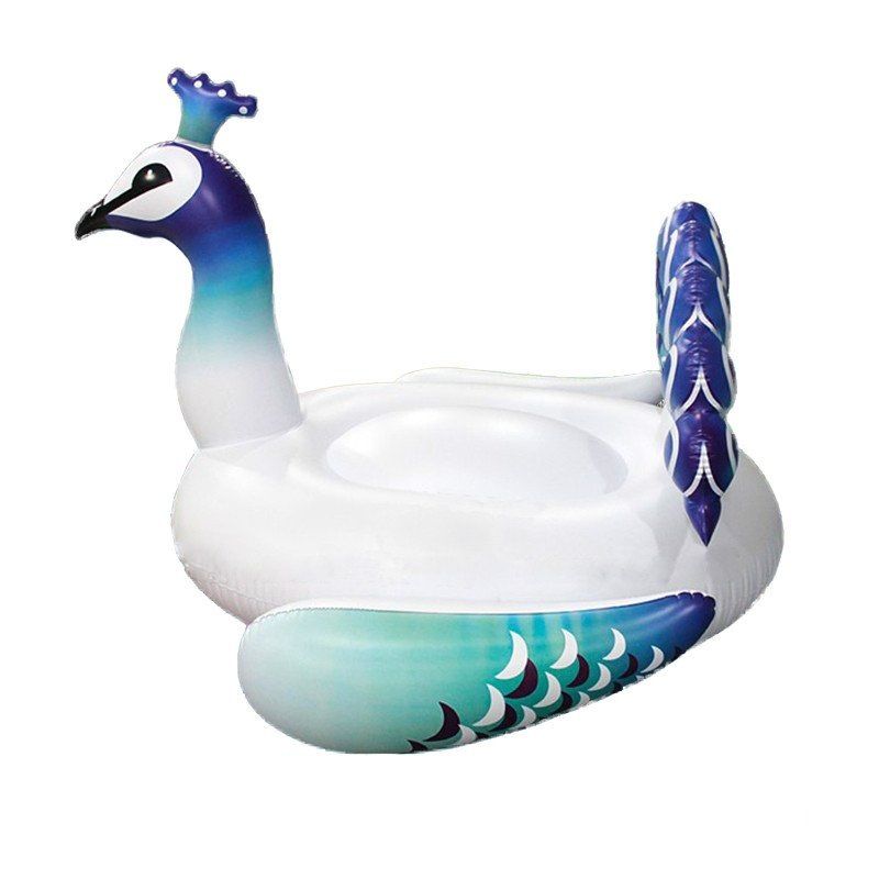 ​Balade gonflable en forme de paon bleu – Flotteur de piscine pour enfants et adultes (PVC robuste de 150 cm, siège confortable et poignées faciles à gonfler)_voghion.com