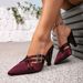 Weinrote High Heels für Damen, Party-Mode-Stil, speziell geformte Absätze, spitze Zehenpartie, Diamantschnalle, High Heels, Sandalen für Damen_voghion.com