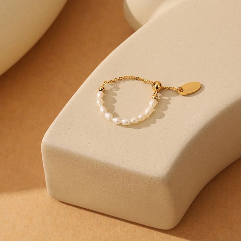 Bague ajustable à l'index pour femme, style français, petite bague élégante, haut de gamme, chaîne de perles_voghion.com