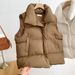 Kurze Pufferweste für Damen im Winter, lockere Passform, lässig-schicke ärmellose Jacke, leichter Steppmantel für Damen (Weiß, Schwarz, Khaki)_voghion.com