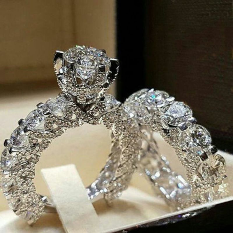 Men And Women Couple Full Diamond Ring Proposal Engagement Wedding Ring Valentine's Day Anniversary Gift Fashion Luxury Romantic Ring_voghion.com