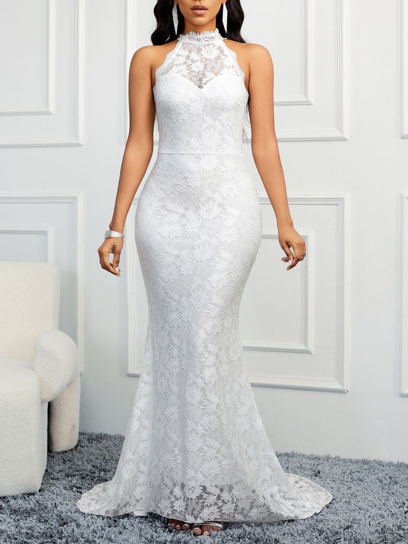 Abbigliamento da donna primavera senza schienale nuovo stile tinta unita strascico elegante sottile festa abito da sera da donna_voghion.com
