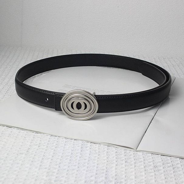 Real leather silver buckle waist belt, women's flower waist belt, slimming effect, cowhide women's pants with sweater matching, fashionable_voghion.com