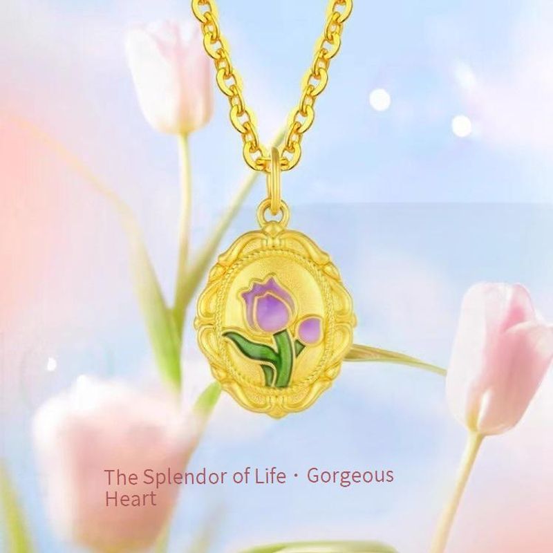 New enamel purple tulip necklace rose series pendant earrings jewelry suit gift_voghion.com
