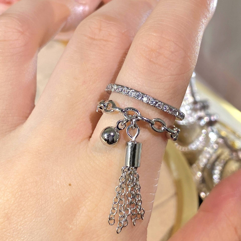 Yarn ball hanging tassel geometric open ring niche simple ins joint ring index finger ring jewelry_voghion.com