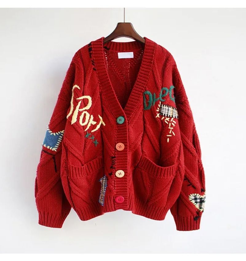 2022 Spring Women's Sweater Warm Knitted Sweater Jack Loose Pock Embroidery Fashion Knit Cardigan Jack Ladies_voghion.com