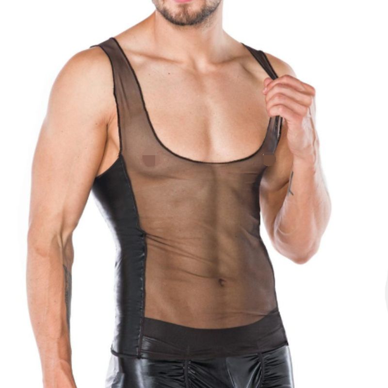 Chaleco sexy para hombre, chaleco de malla superelástico, ropa interior divertida, ropa de actuación para discotecas._voghion.com