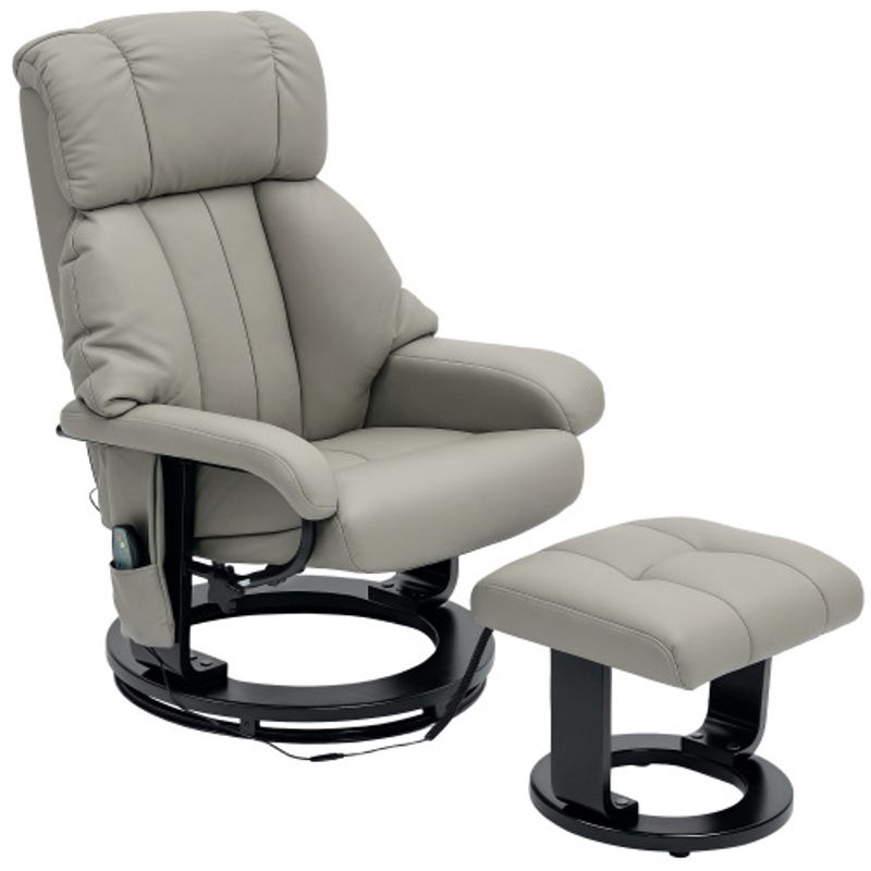 HOMCOM Relaxsessel Mit Fußhocker, Massagesessel Mit Liegefunktion, Elektrischer Liegesessel Mit Fernbedienung, Fernsehsessel Mit Seitentasche, Kunstleder, Grau_voghion.com