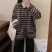 Cardigan in maglia con cappuccio a righe retrò in stile coreano da donna - Maglione morbido e accogliente dalla vestibilità ampia per autunno e inverno_voghion.com