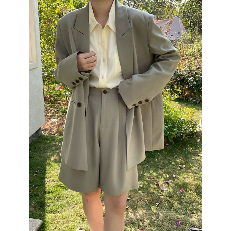 Damenbekleidung Lockere, lässige Anzugjacke + weite, lässige Shorts für Damen_voghion.com