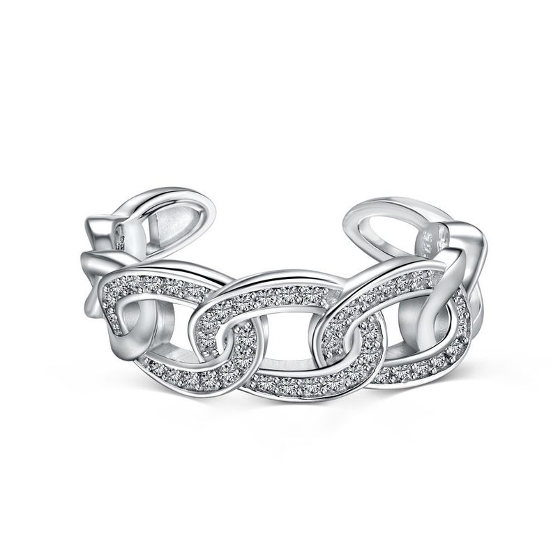 Argento Sterling per donna, stile Ins, zircone pieno, design a catena cubana, anello aperto_voghion.com