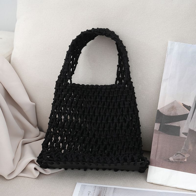 Borsa a mano in corda di cotone color caramella, intrecciata a mano, per donna, con rete traforata, borsa da polso per le vacanze in spiaggia_voghion.com