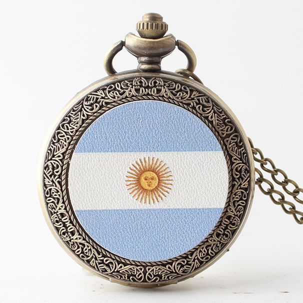 Argentina Flag Bronze Vintage Flip Quartz Chain Large Numbers Pocket Watch Student Trend_voghion.com