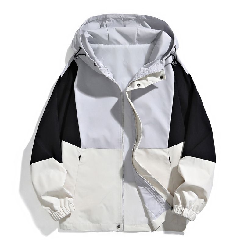 Giacca casual con cappuccio e cappuccio color block, comoda e antivento, da lavoro, da esterno, per autunno e inverno_voghion.com