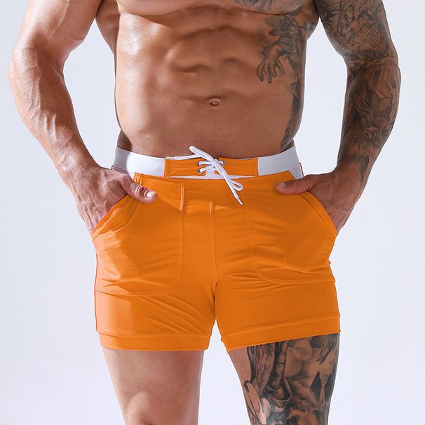 Men's Clothing Layer Extra Large Size Men's Four Point Pocket Swimming Trunks Men's Solid Color Quick Drying Nylon Lace Up Boxer Swimming Trunks_voghion.com
