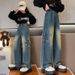 Meisjes denim wijde pijpen en herfst w, 2024 nieuwe outfit, medium tot grote lange broek, lente kinderbroeken voor casual_voghion.com
