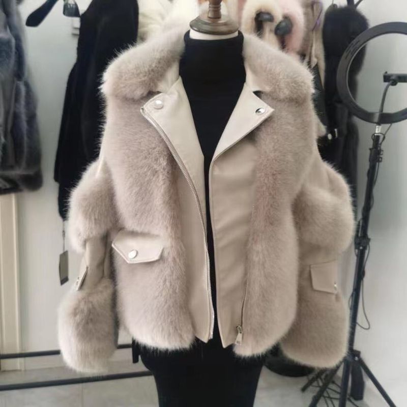 Manteau de fourrure Haining pour femme, manteau de fourrure de renard fin, manteau de fourrure une pièce de style jeune femme_voghion.com