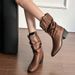 Chunky High Heel Brown Short For Women 2025 New Summer Autumn Slouch Wetern Cowboy Sichuan Tibetan Mid-Calf Martin_voghion.com
