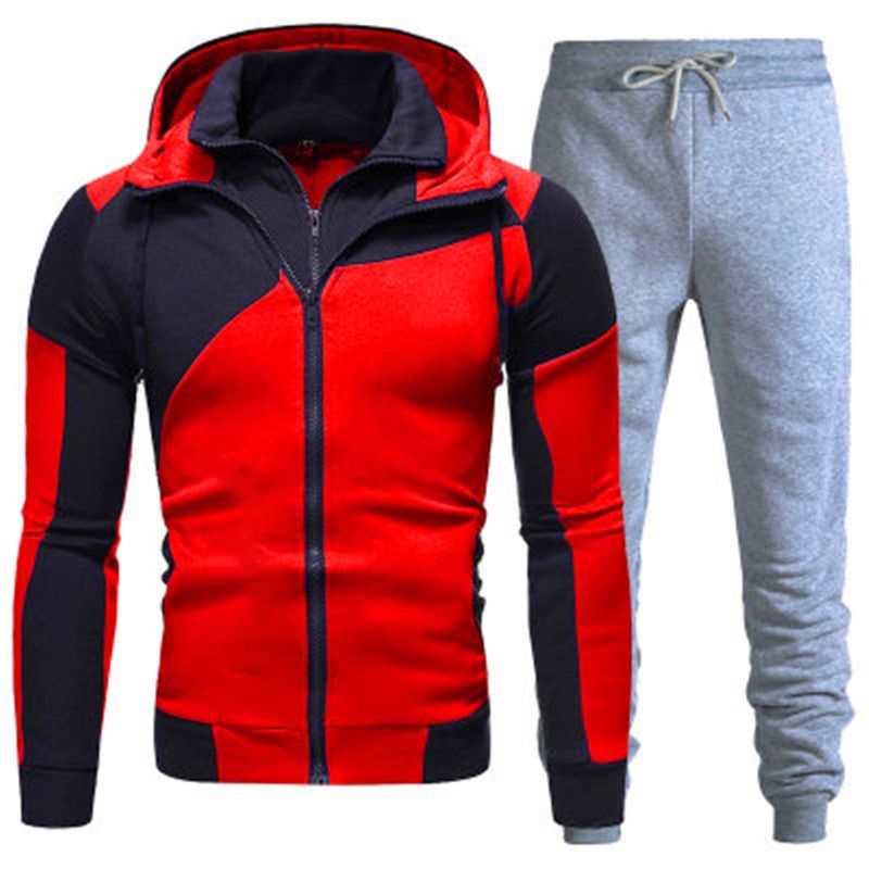 Herrenbekleidung Reißverschlusshemd Außenhandel Doppelreißverschluss Herren Sweatshirt Patchwork Slim Fit Kapuzenjacke Herren Sweatshirt Anzug Herren_voghion.com