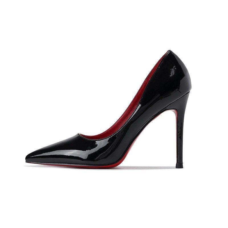 Scarpe da donna classiche in pelle di marca con fondo rosso lucido Scarpe da sposa con tacco alto nero concise_voghion.com