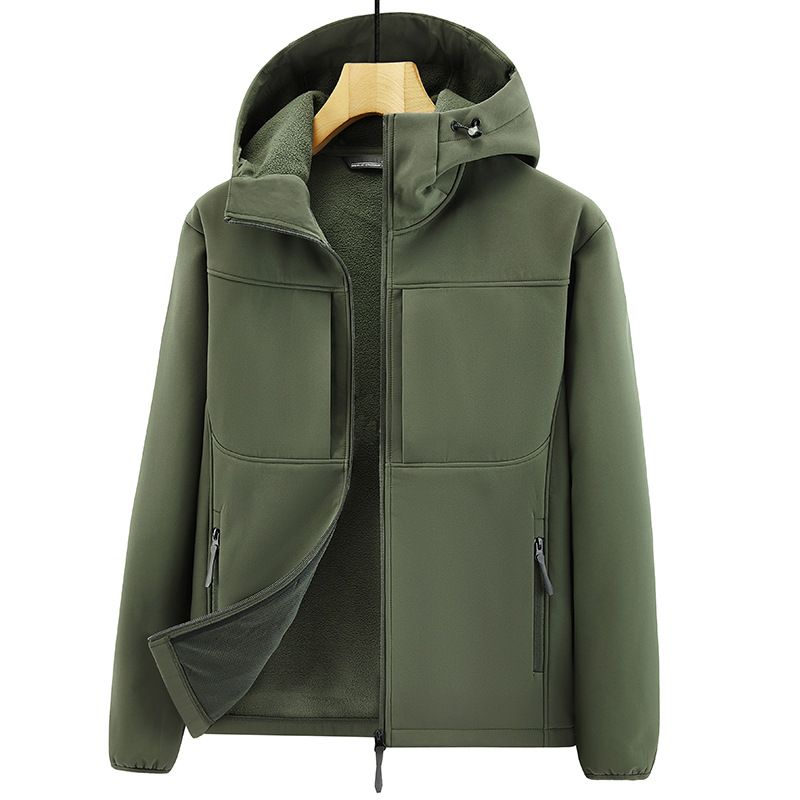 Giacca da uomo, antivento, in pile polare, con cappuccio, casual, softshell_voghion.com