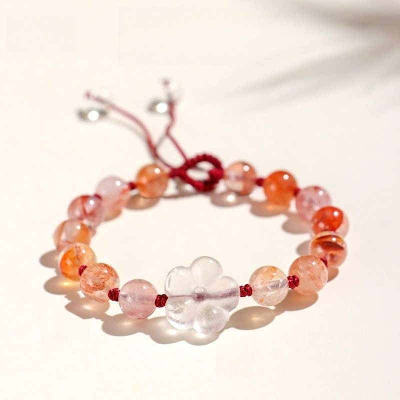 Natural Crystal Strawberry Crystal Bracelet Hand-woven Red Rope Red Glue Flower Chalcedony Butterfly Wang Marriage Bracelet_voghion.com