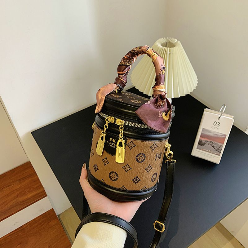 Borsa a mano per donna Borsa a secchiello Moda donna Borsa a tracolla monospalla vintage Borsa a cilindro stampata monospalla Borsa a tracolla monospalla_voghion.com