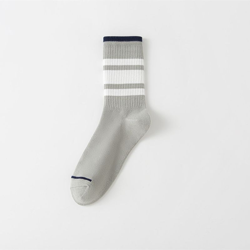 Calcetines de caña media para hombre, de algodón, para otoño e invierno, para estudiantes, con pelota azul, para deportes, con rayas, anchos, sencillos, modernos y con contraste de colores_voghion.com