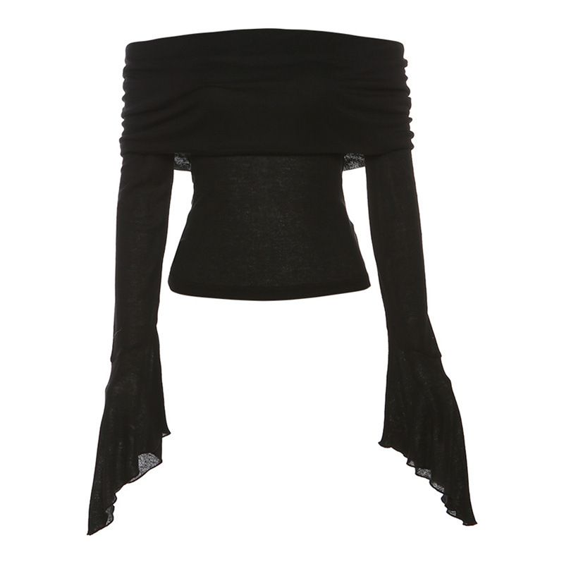 2025 Frühjahr Neue Damen Einfarbig Slim Fit Mode Off-Shoulder Sexy Backless Langarm T-Shirt_voghion.com