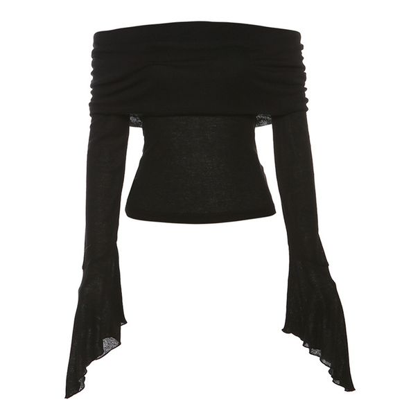 2025 Frühjahr Neue Damen Einfarbig Slim Fit Mode Off-Shoulder Sexy Backless Langarm T-Shirt_voghion.com