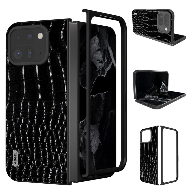 For Google Pixel 9 Pro Fold ABEEL Genuine Leather Crocodile Pattern Black Edge Phone Case(Black)_voghion.com