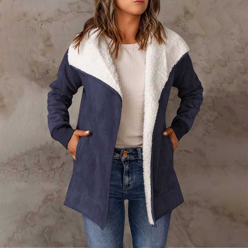 Giacca da donna in finta pelle scamosciata e pile – Cappotto invernale a maniche lunghe con fodera in sherpa, morbido capospalla in peluche per autunno e inverno_voghion.com