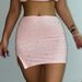FY22396 Knitted Beaded Square Neck Long Sleeve And Short Set Spring Women's Sexy Crop Top Skirt_voghion.com