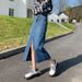 Instagram Summer New Front Split Mezza gonna da donna a trapezio alta di media lunghezza con vita ampia e gonna in denim che copre i fianchi_voghion.com