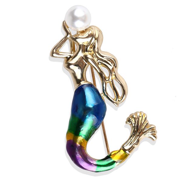fashion personality painted oil drop mermaid corsage personality pearl pin buckle accessories brooch_voghion.com