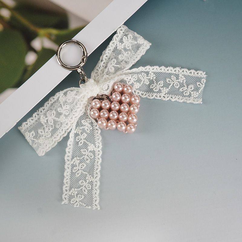 New Ballet Lace Lace Bow Handmade Pearl Love Pendant Korean Style Decorative Keychain Bag Ornaments_voghion.com