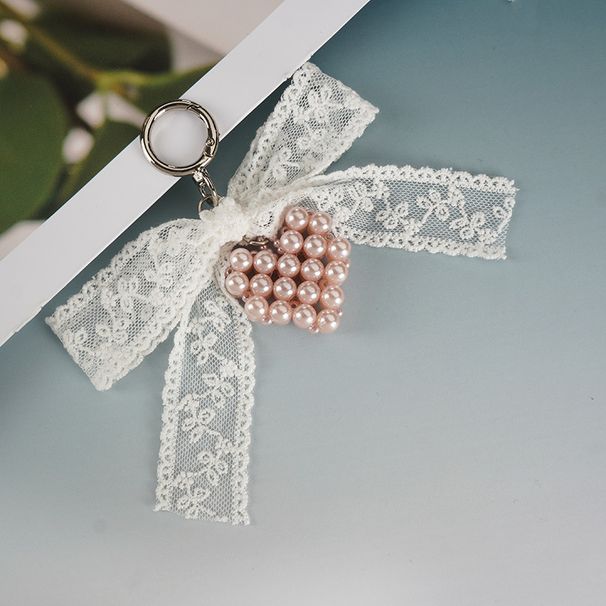 New Ballet Lace Lace Bow Handmade Pearl Love Pendant Korean Style Decorative Keychain Bag Ornaments_voghion.com