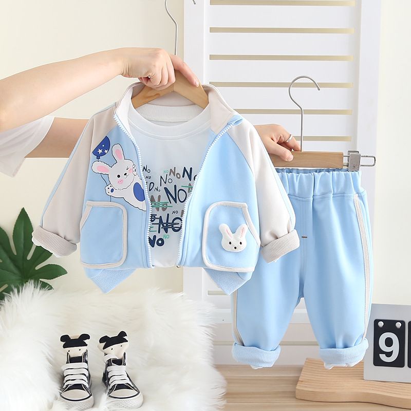 Boys' Outfit Set 2025 New Baby Spring And Autumn Girls' Clothes Infant Rabbit Dog Three-Piece Fashionable Trendy_voghion.com