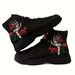 Women's High-top Canvas Sneakers With Unique Hand Bone And Rose Pattern - Comfortable, Lightweight, All-season Lace-up Casual Shoes_voghion.com