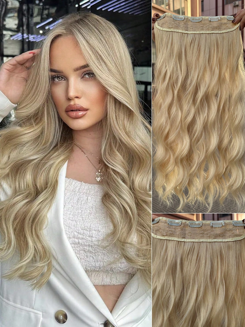 Clip In Blonde Color 5 Clips 22 Calowe długie przedłużanie fal wodnych dla dziewcząt i kobiet syntetyczne przedłużanie włosów, tupety_voghion.com