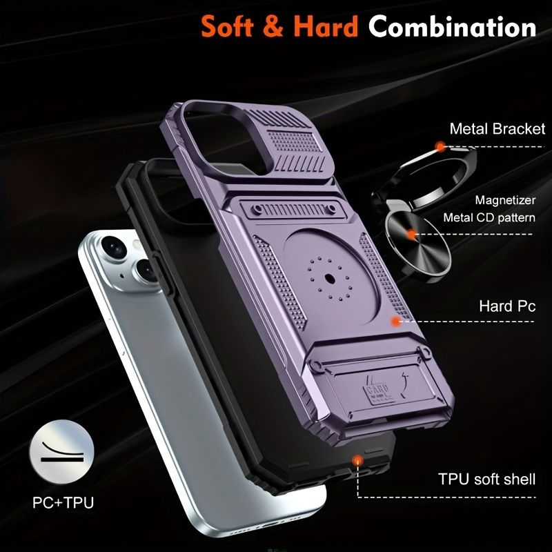 Shockproof heavy-duty hard phone case with metal stand and card slot for 16 Pro Max 15 Pro Max 14 Pro Max_voghion.com
