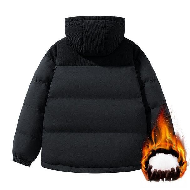 Cappotto imbottito in cotone a coste da uomo, cappello rimovibile in tinta unita, giacca imbottita in cotone da uomo_voghion.com