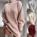 Women's Clothing Oversized Knit Sweater Dress With Drop Shoulder Sleeves & Mock Neck - Soft & Warm Longline Pullover Tunic For Casual & Office Wear_voghion.com