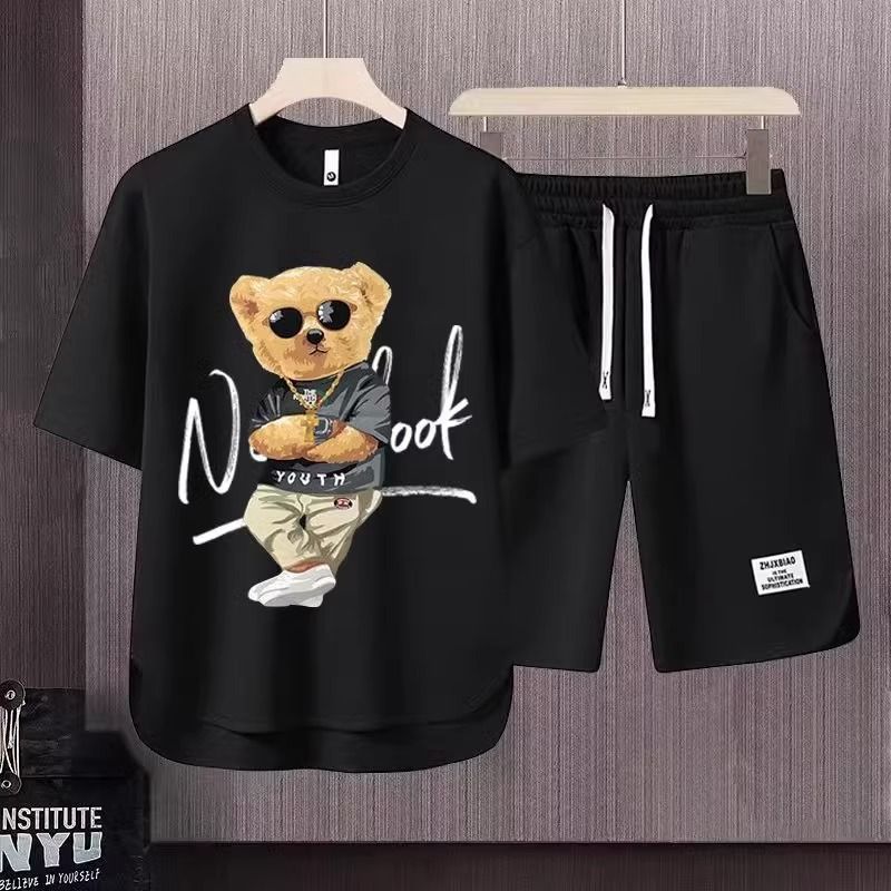 Herrenbekleidung 2024 Waffel Casual Sommeranzug Herren Loose Teen Kurzarm T-Shirt Shorts Hübscher zweiteiliger Anzug_voghion.com