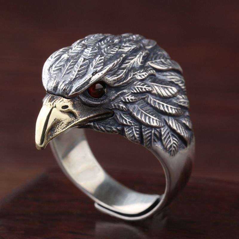 Anello aperto con aquila dominante in argento anti-Taiwan, alla moda, per uomo, con dito indice e personalità alla moda_voghion.com