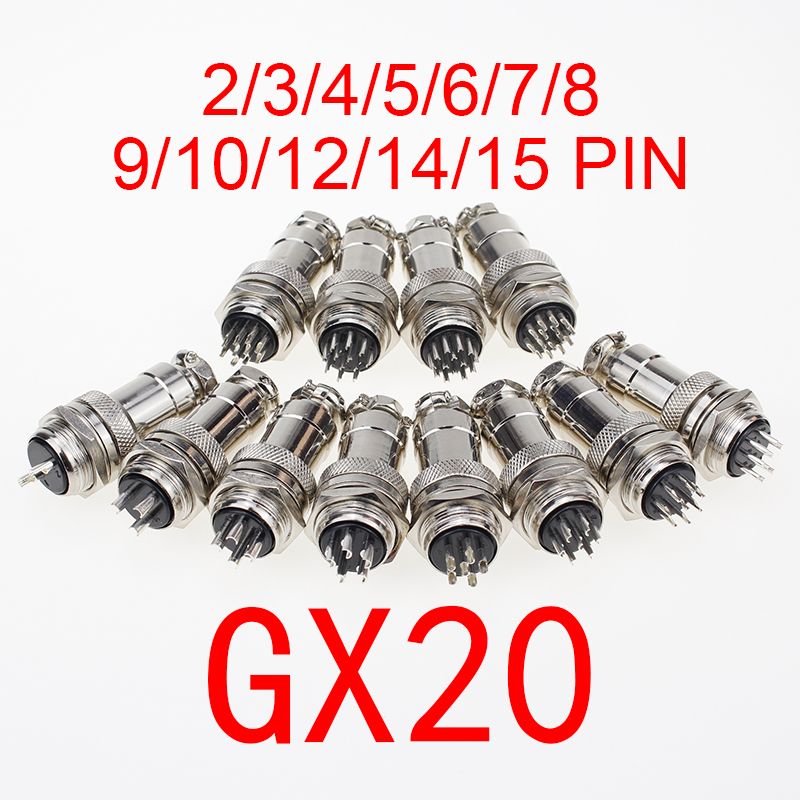 1set GX20 2/3/4/5/6/7/8/9/10/12/14/15 Pin Männlich + Weiblich 20mm Rund Draht Panel Luftfahrt Stecker Buchse Stecker Mit Kappe_voghion.com