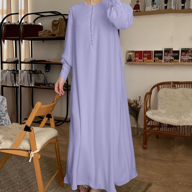 Robe en mousseline de soie à manches longues et à poitrine élégante pour femme Abaya musulmane_voghion.com