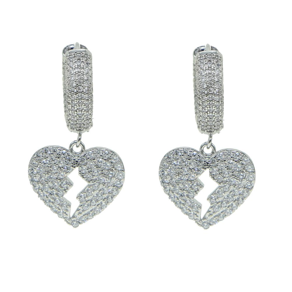 Boucles d'oreilles en forme de cœur brisé avec pompon et diamant en zircon pour homme, style hip-hop à la mode_voghion.com